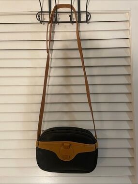 Courreges Black and Tan Two-Tone Crossbody Bag with Adjustable Strap